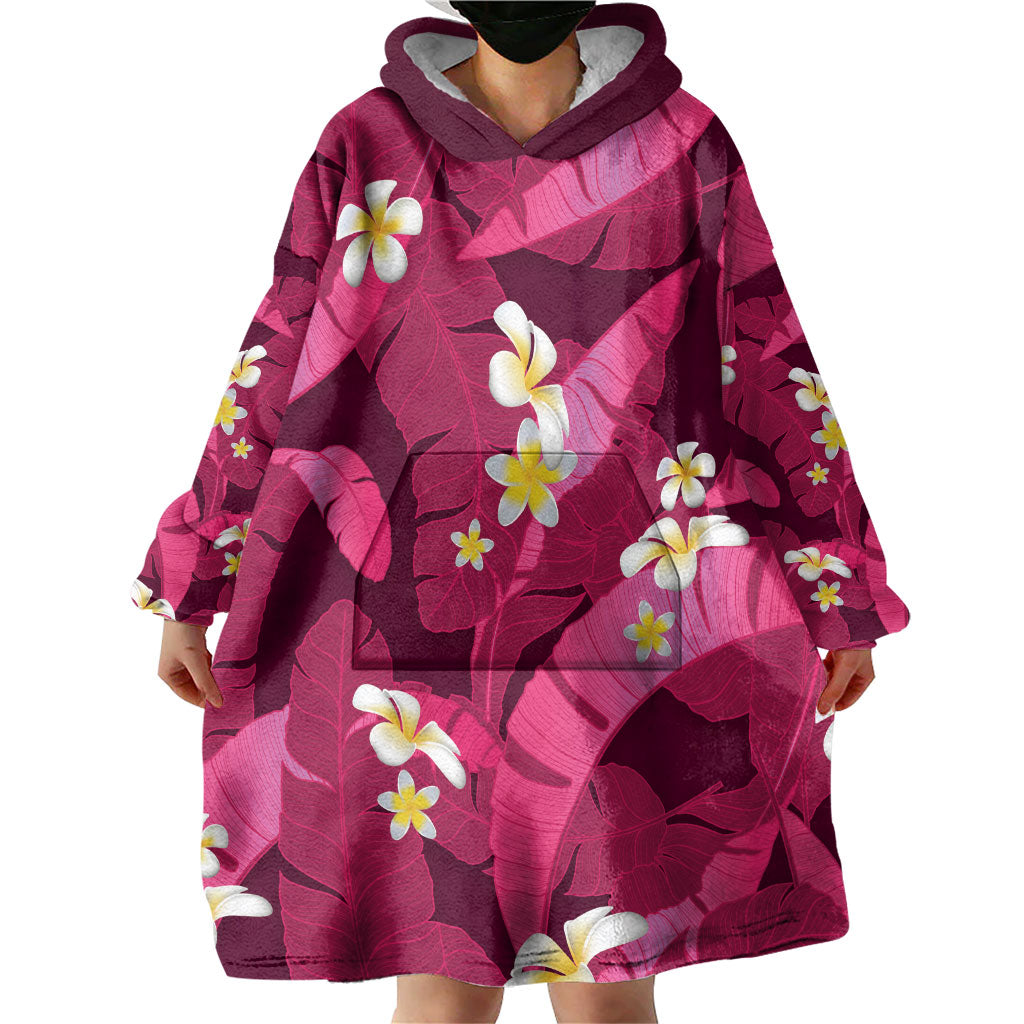 Pink Banana Leaf Hawaii Wearable Blanket Hoodie Lau Maia Plumeria Tropical Summer Vibes LT14 - Polynesian Pride