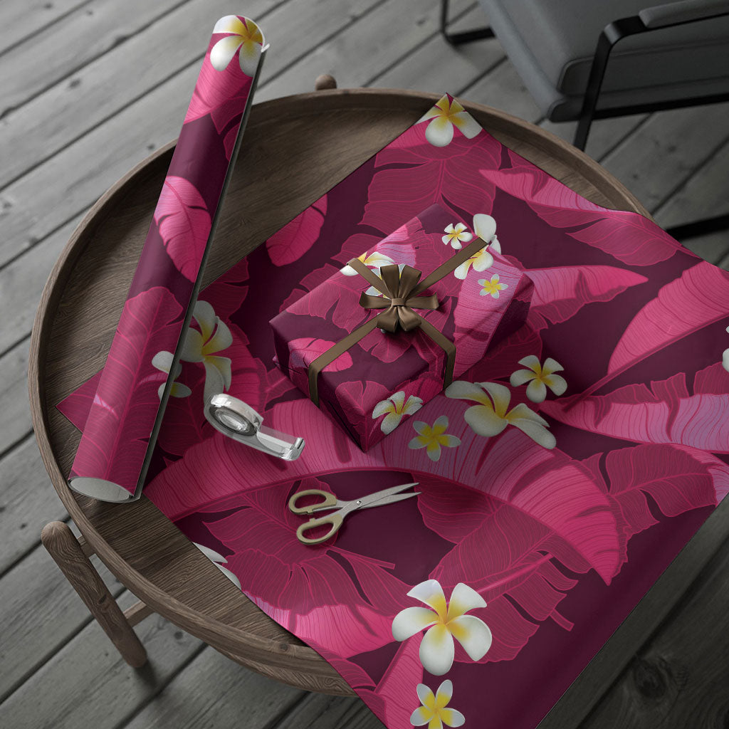 Pink Banana Leaf Hawaii Wrapping Paper Lau Maia Plumeria Tropical Summer Vibes LT14 - Polynesian Pride