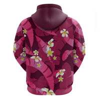 Pink Banana Leaf Hawaii Zip Hoodie Lau Maia Plumeria Tropical Summer Vibes