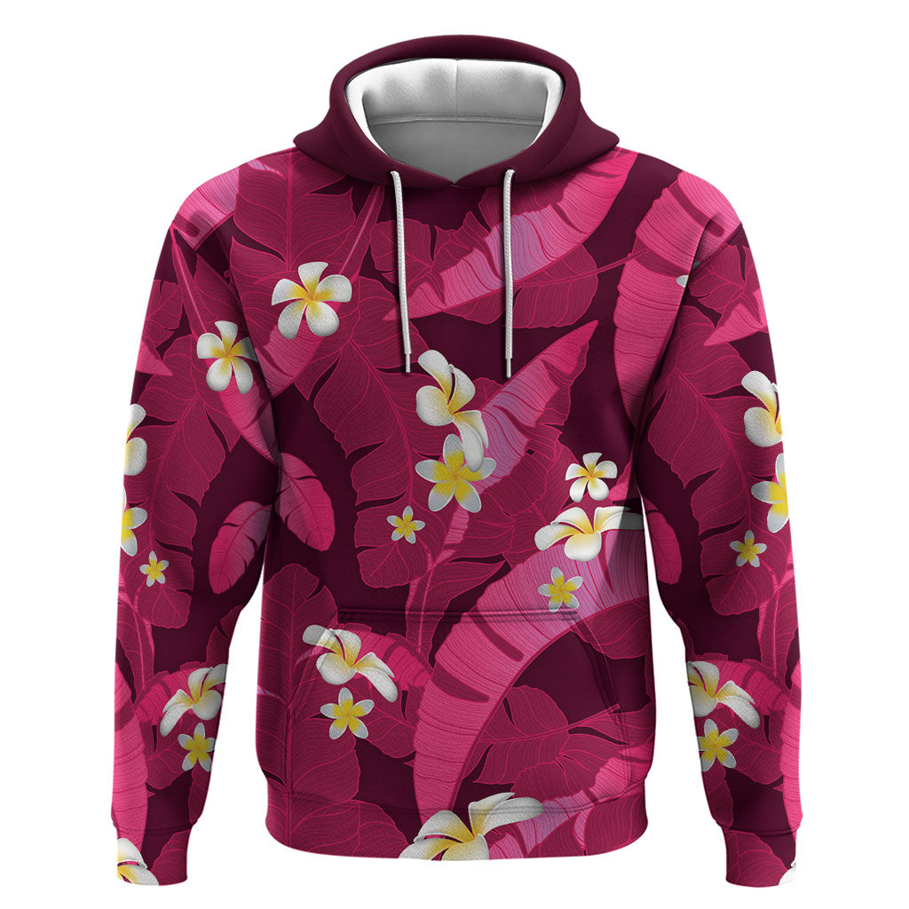 Pink Banana Leaf Hawaii Zip Hoodie Lau Maia Plumeria Tropical Summer Vibes