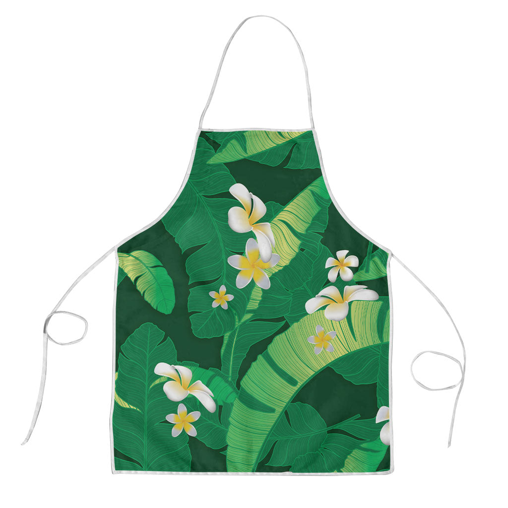 Green Banana Leaf Hawaii Apron Lau Maia Plumeria Tropical Summer Vibes LT14 Green - Polynesian Pride