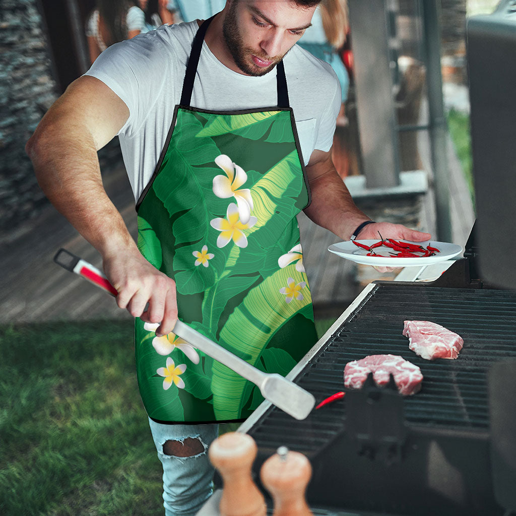 Green Banana Leaf Hawaii Apron Lau Maia Plumeria Tropical Summer Vibes