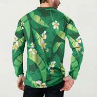Green Banana Leaf Hawaii Button Sweatshirt Lau Maia Plumeria Tropical Summer Vibes
