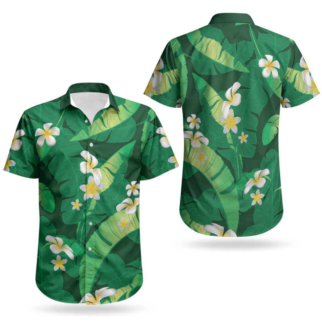 Green Banana Leaf Hawaii Couples Matching Summer Maxi Dress and Hawaiian Shirt Lau Maia Plumeria Tropical Summer Vibes LT14 - Polynesian Pride