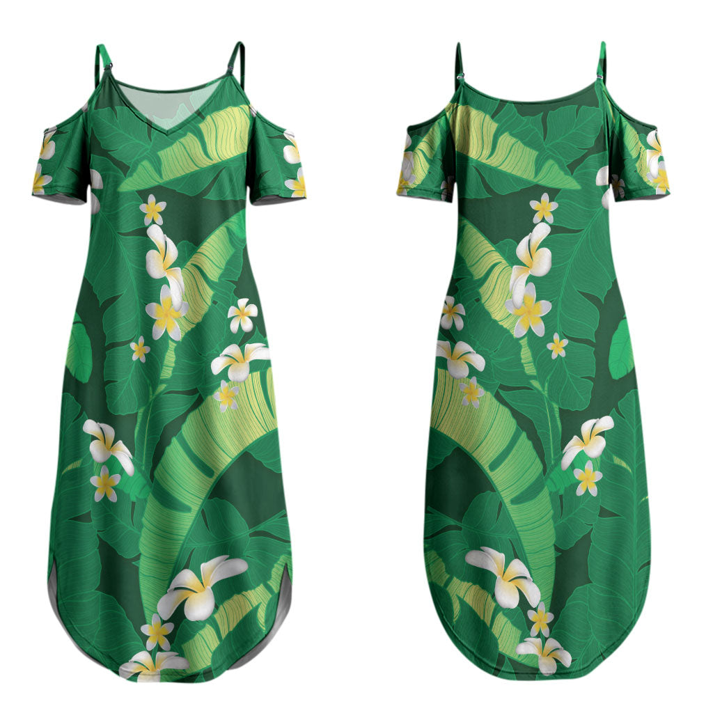 Green Banana Leaf Hawaii Couples Matching Summer Maxi Dress and Hawaiian Shirt Lau Maia Plumeria Tropical Summer Vibes LT14 - Polynesian Pride