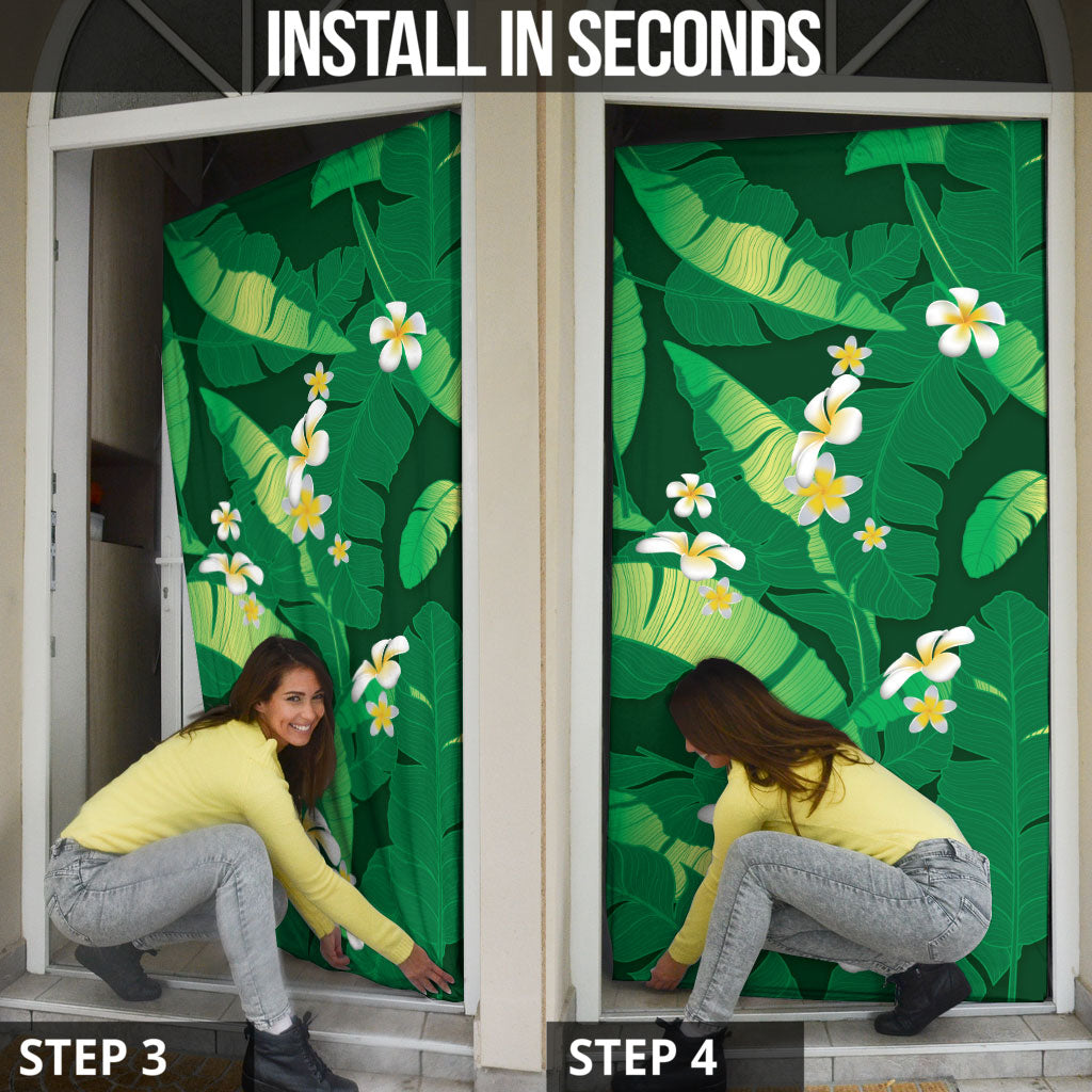 Green Banana Leaf Hawaii Door Cover Lau Maia Plumeria Tropical Summer Vibes