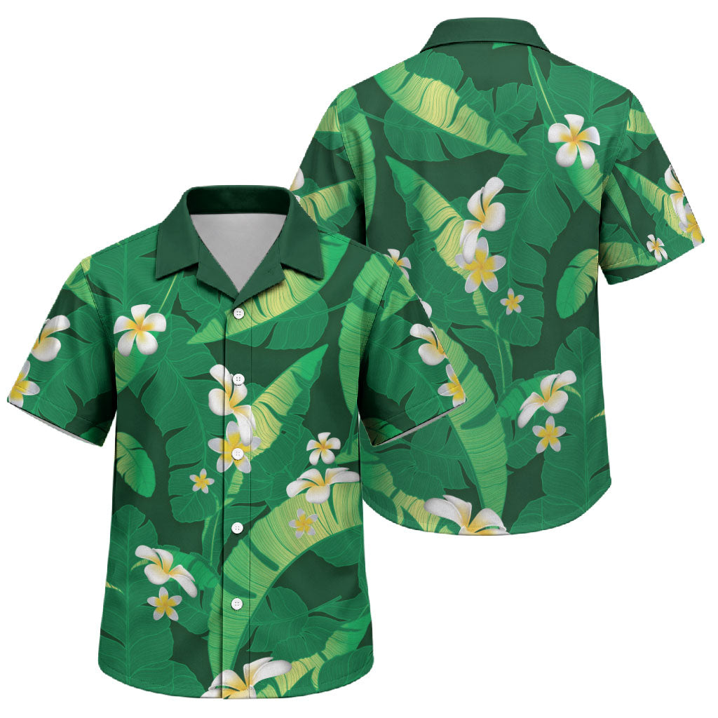 Green Banana Leaf Hawaii Family Matching Mermaid Dress and Hawaiian Shirt Lau Maia Plumeria Tropical Summer Vibes LT14 Son's Shirt Green - Polynesian Pride