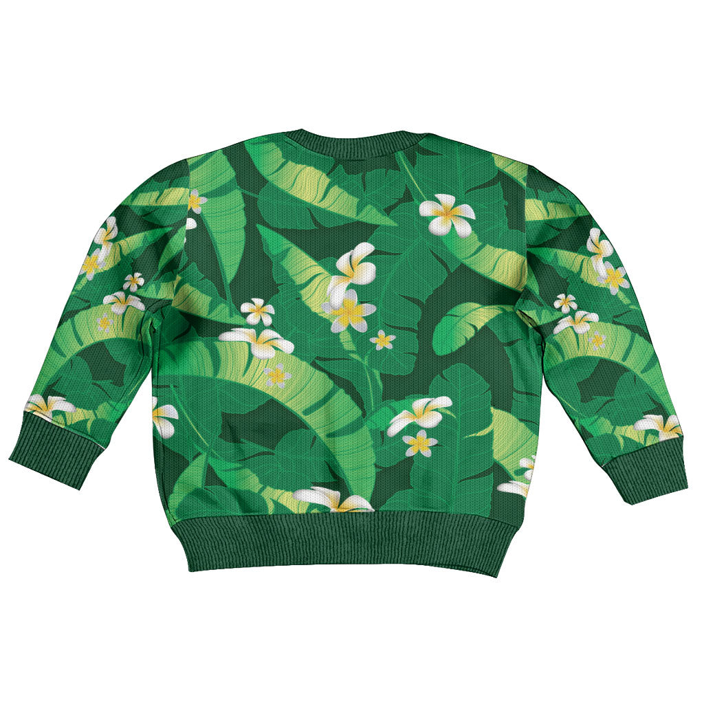 Green Banana Leaf Hawaii Kid Ugly Christmas Sweater Lau Maia Plumeria Tropical Summer Vibes LT14 - Polynesian Pride