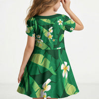 Green Banana Leaf Hawaii Kid Short Sleeve Dress Lau Maia Plumeria Tropical Summer Vibes