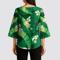 Green Banana Leaf Hawaii Kimono Sleeve Blouse Lau Maia Plumeria Tropical Summer Vibes