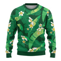 Green Banana Leaf Hawaii Ugly Christmas Sweater Lau Maia Plumeria Tropical Summer Vibes LT14 - Polynesian Pride