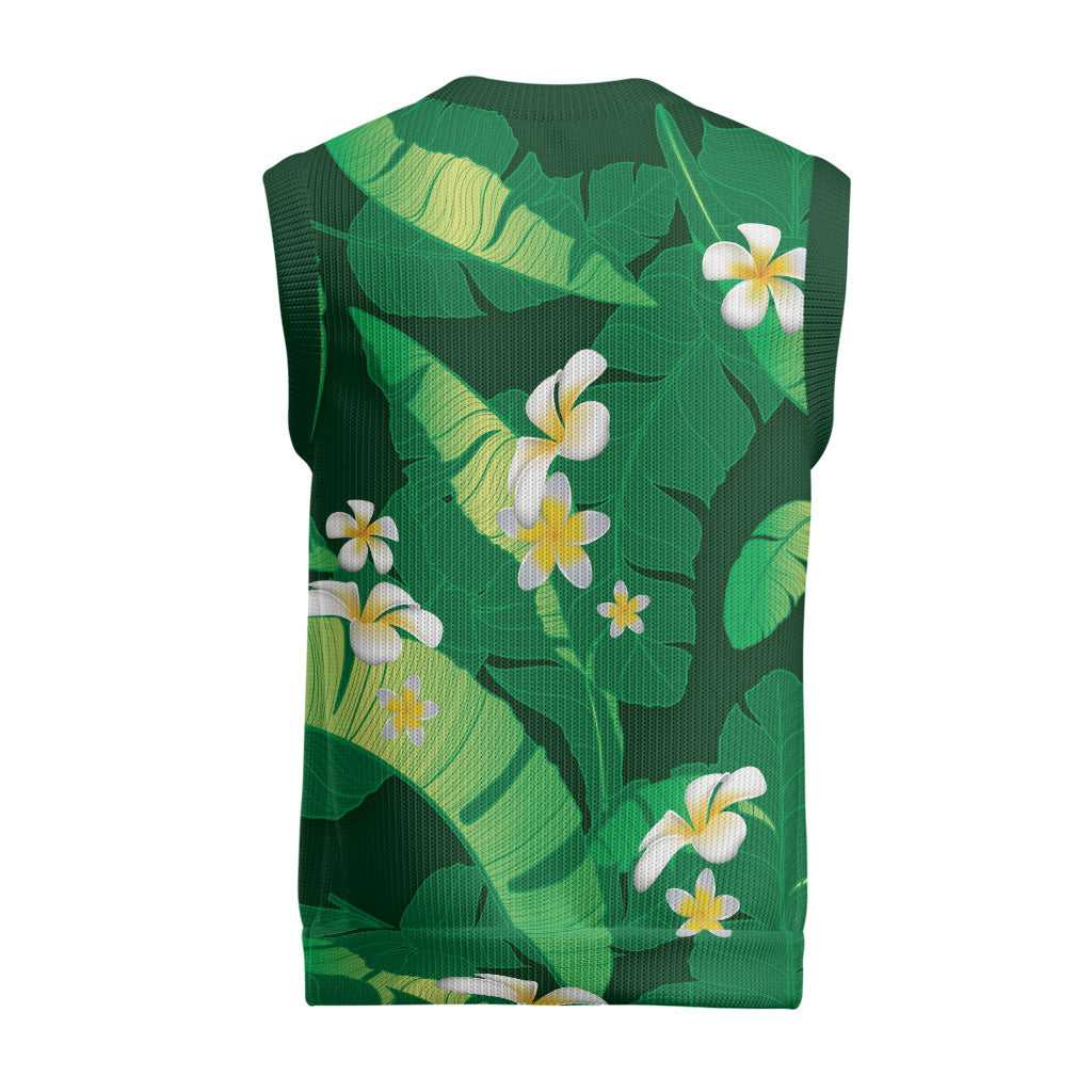 Green Banana Leaf Hawaii Christmas Knitted V-Neck Vest Lau Maia Plumeria Tropical Summer Vibes LT14 - Polynesian Pride