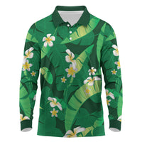Green Banana Leaf Hawaii Long Sleeve Polo Shirt Lau Maia Plumeria Tropical Summer Vibes