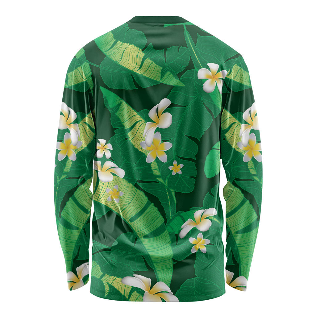 Green Banana Leaf Hawaii Long Sleeve Shirt Lau Maia Plumeria Tropical Summer Vibes