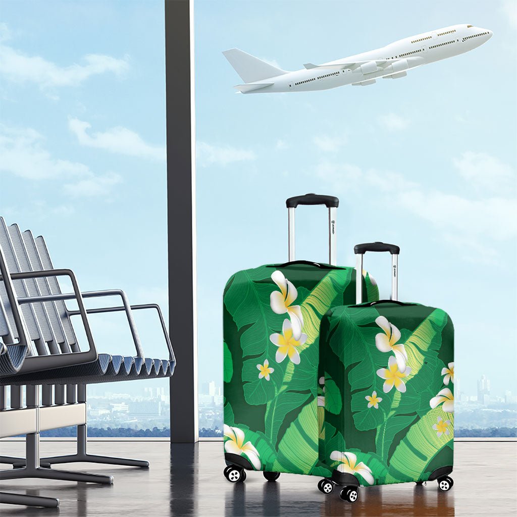 Green Banana Leaf Hawaii Luggage Cover Lau Maia Plumeria Tropical Summer Vibes