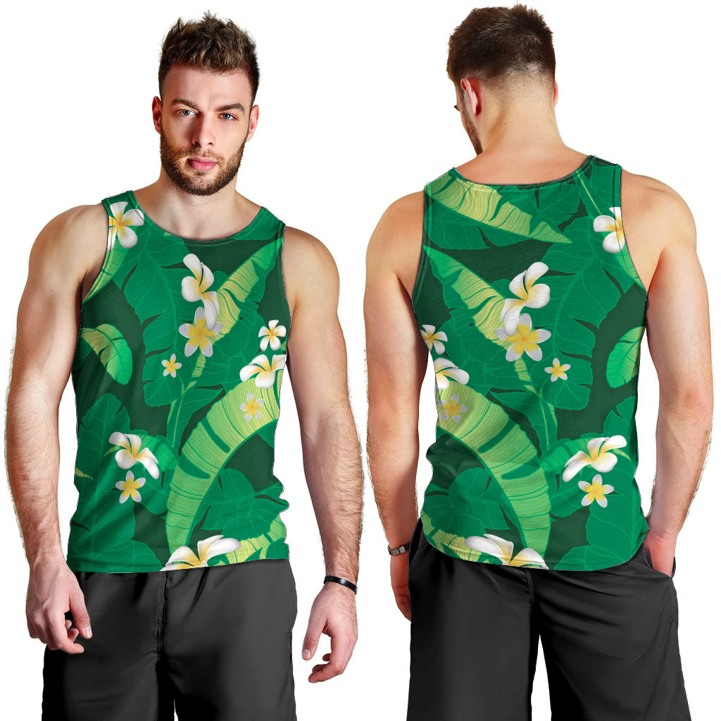Green Banana Leaf Hawaii Men Tank Top Lau Maia Plumeria Tropical Summer Vibes