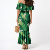 Green Banana Leaf Hawaii Mermaid Dress Lau Maia Plumeria Tropical Summer Vibes