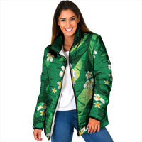 Green Banana Leaf Hawaii Padded Jacket Lau Maia Plumeria Tropical Summer Vibes