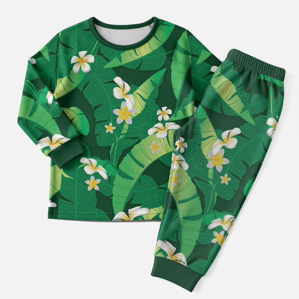 Green Banana Leaf Hawaii Christmas Pajama Set Lau Maia Plumeria Tropical Summer Vibes LT14 Men Green - Polynesian Pride