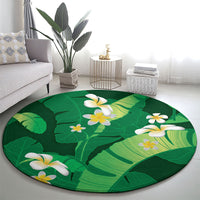 Green Banana Leaf Hawaii Round Carpet Lau Maia Plumeria Tropical Summer Vibes LT14 - Polynesian Pride