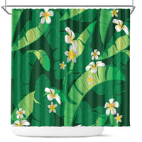 Green Banana Leaf Hawaii Shower Curtain Lau Maia Plumeria Tropical Summer Vibes LT14 Green - Polynesian Pride