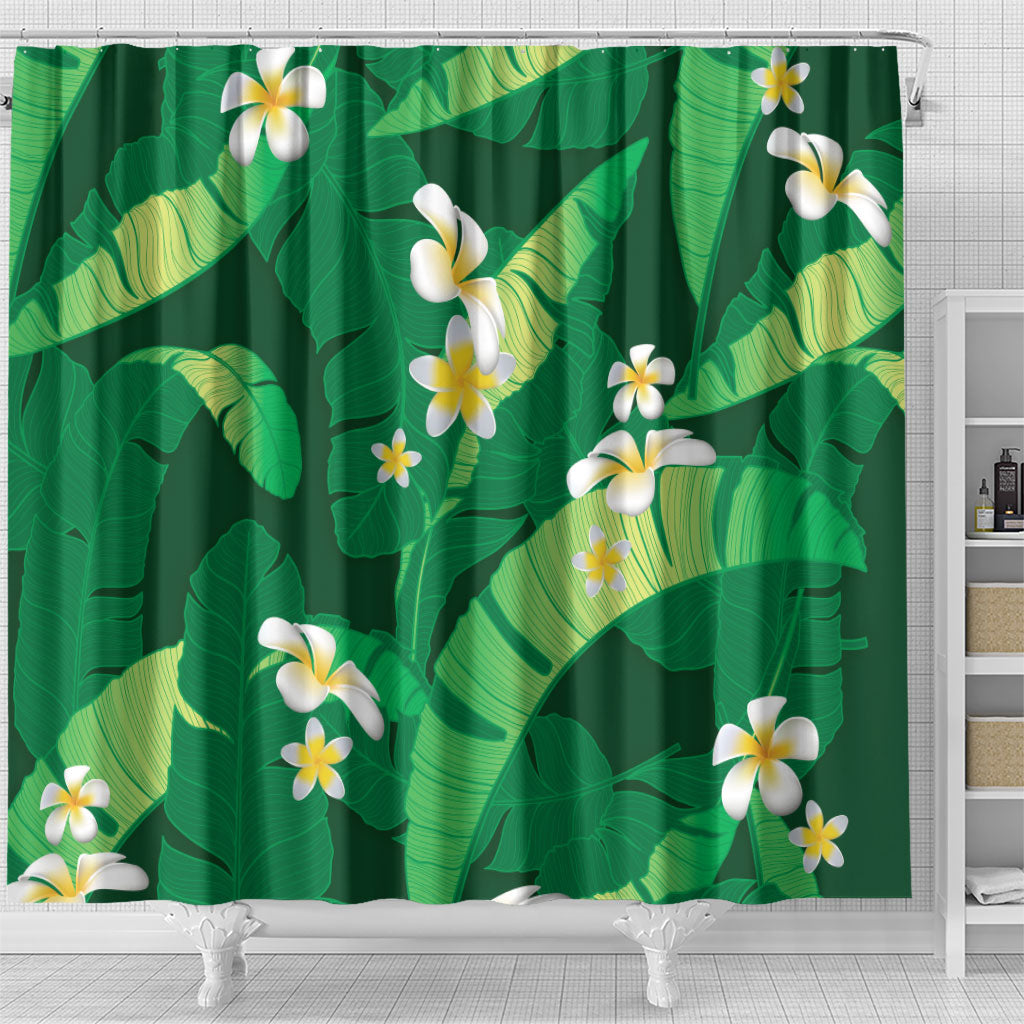 Green Banana Leaf Hawaii Shower Curtain Lau Maia Plumeria Tropical Summer Vibes LT14 - Polynesian Pride
