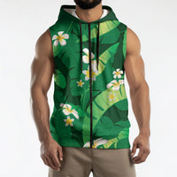 Green Banana Leaf Hawaii Sleeveless Zip Hoodie Lau Maia Plumeria Tropical Summer Vibes LT14 - Polynesian Pride