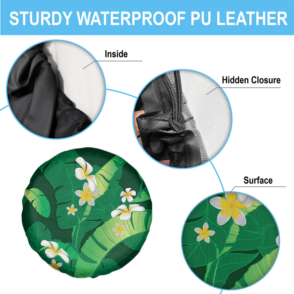 Green Banana Leaf Hawaii Spare Tire Cover Lau Maia Plumeria Tropical Summer Vibes