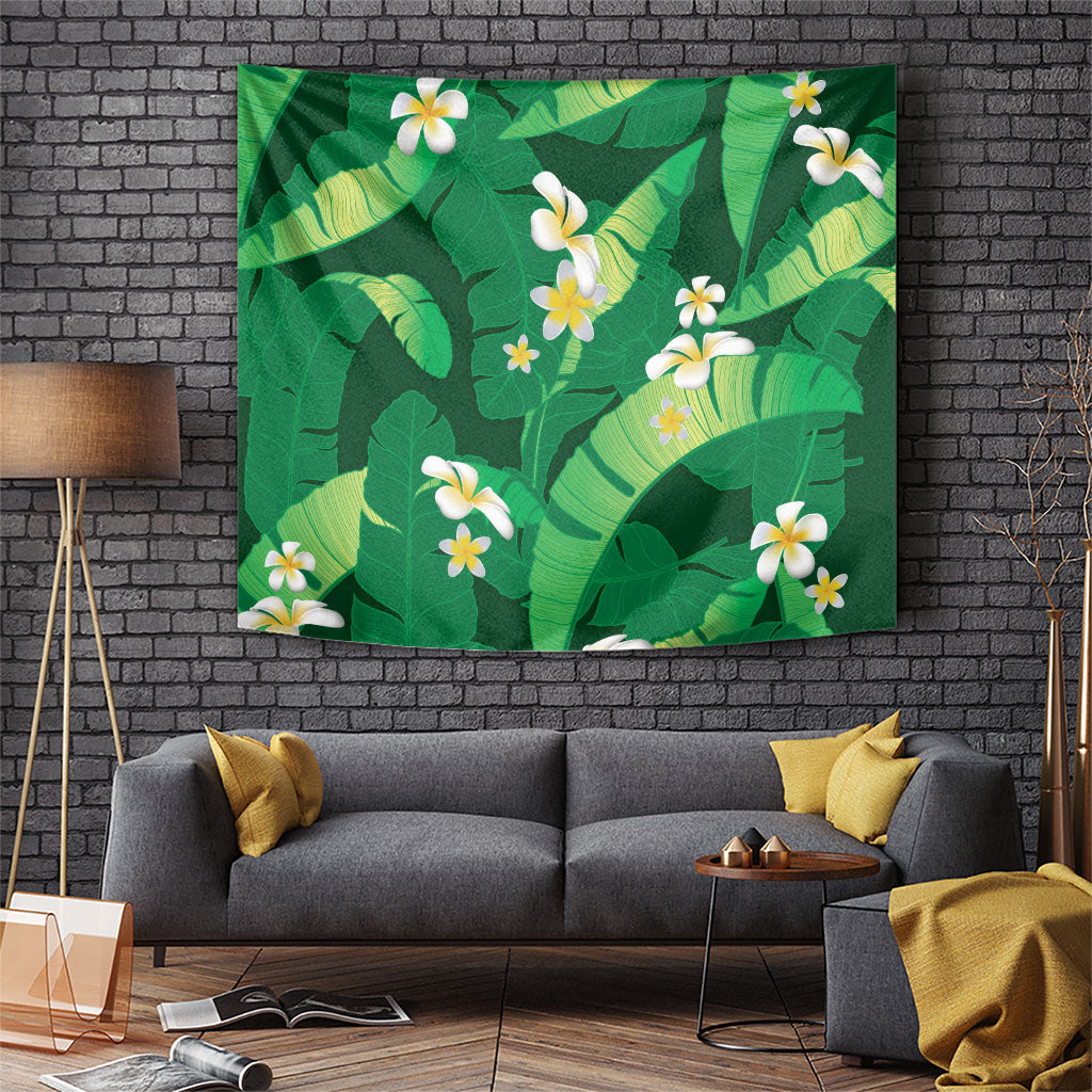 Green Banana Leaf Hawaii Tapestry Lau Maia Plumeria Tropical Summer Vibes LT14 Green - Polynesian Pride