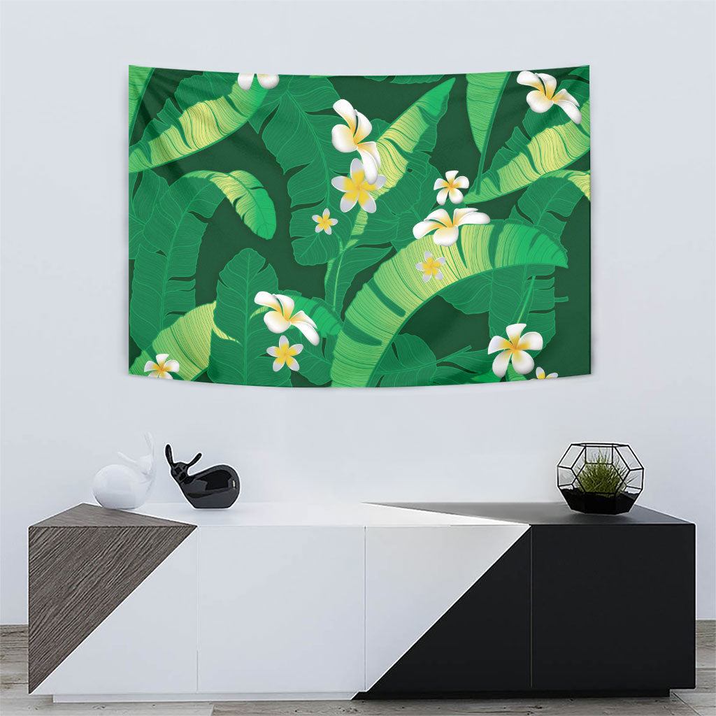 Green Banana Leaf Hawaii Tapestry Lau Maia Plumeria Tropical Summer Vibes