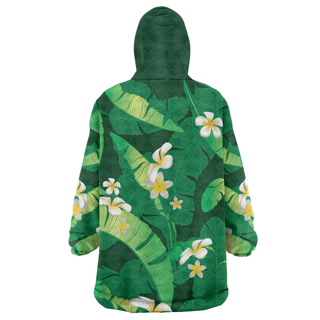 Green Banana Leaf Hawaii Wearable Blanket Hoodie Lau Maia Plumeria Tropical Summer Vibes
