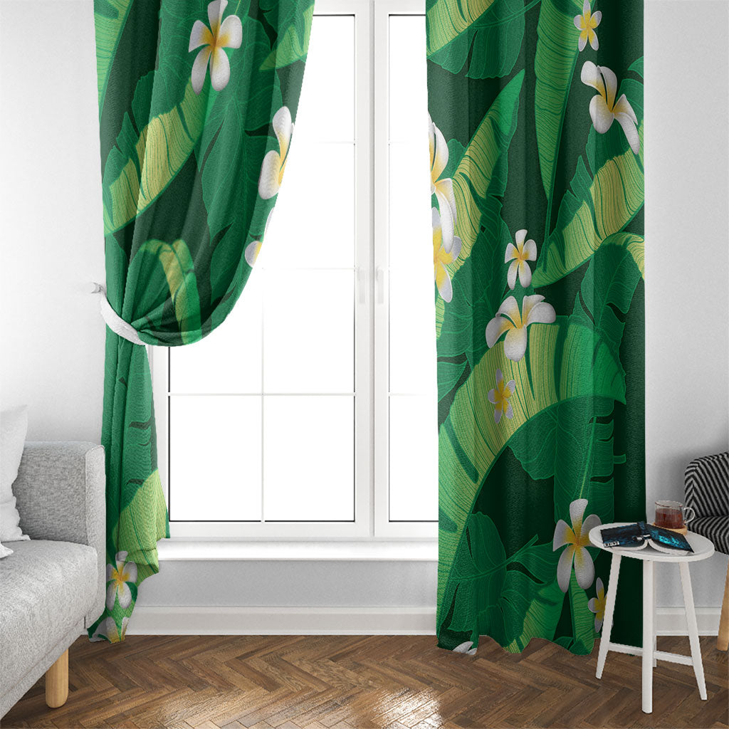 Green Banana Leaf Hawaii Window Curtain Lau Maia Plumeria Tropical Summer Vibes