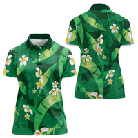 Green Banana Leaf Hawaii Women Polo Shirt Lau Maia Plumeria Tropical Summer Vibes