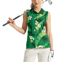 Green Banana Leaf Hawaii Women Sleeveless Polo Shirt Lau Maia Plumeria Tropical Summer Vibes LT14 - Polynesian Pride