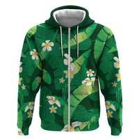 Green Banana Leaf Hawaii Zip Hoodie Lau Maia Plumeria Tropical Summer Vibes