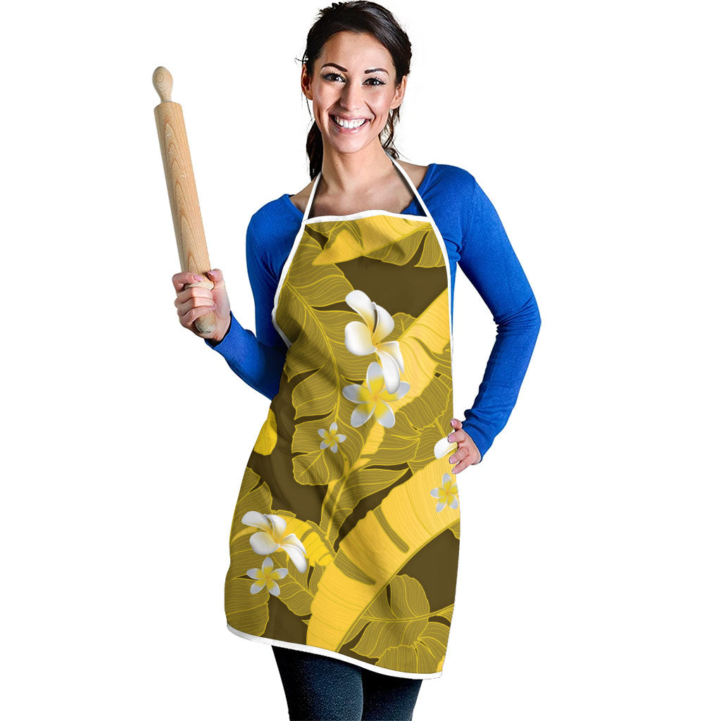 Yellow Banana Leaf Hawaii Apron Lau Maia Plumeria Tropical Summer Vibes