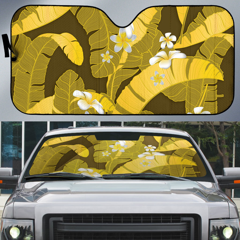 Yellow Banana Leaf Hawaii Auto Sun Shade Lau Maia Plumeria Tropical Summer Vibes LT14 Yellow - Polynesian Pride