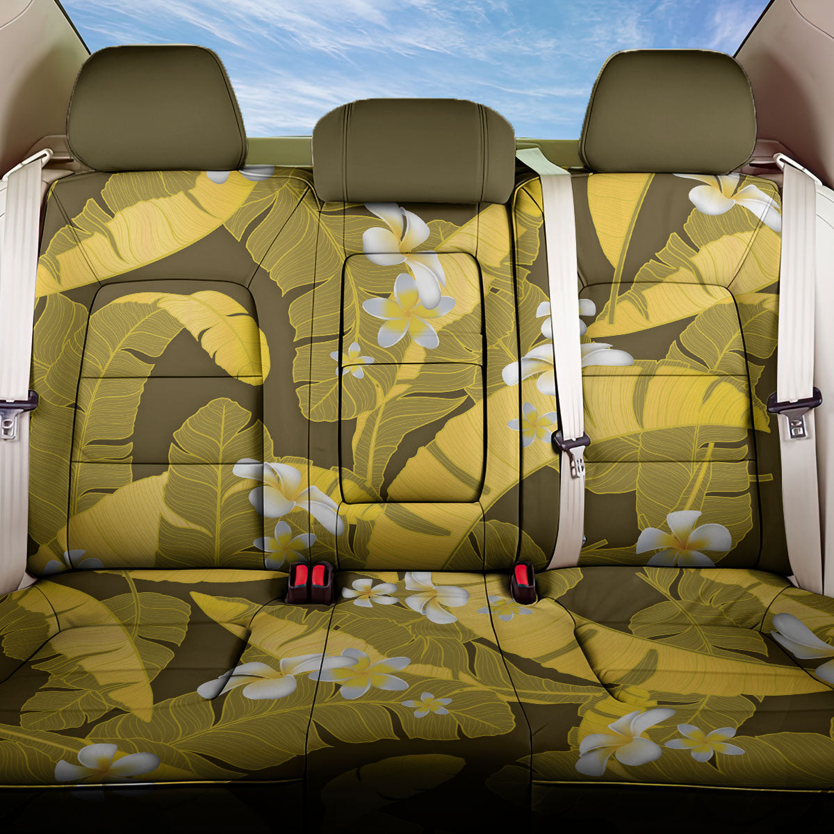 Yellow Banana Leaf Hawaii Back Car Seat Cover Lau Maia Plumeria Tropical Summer Vibes