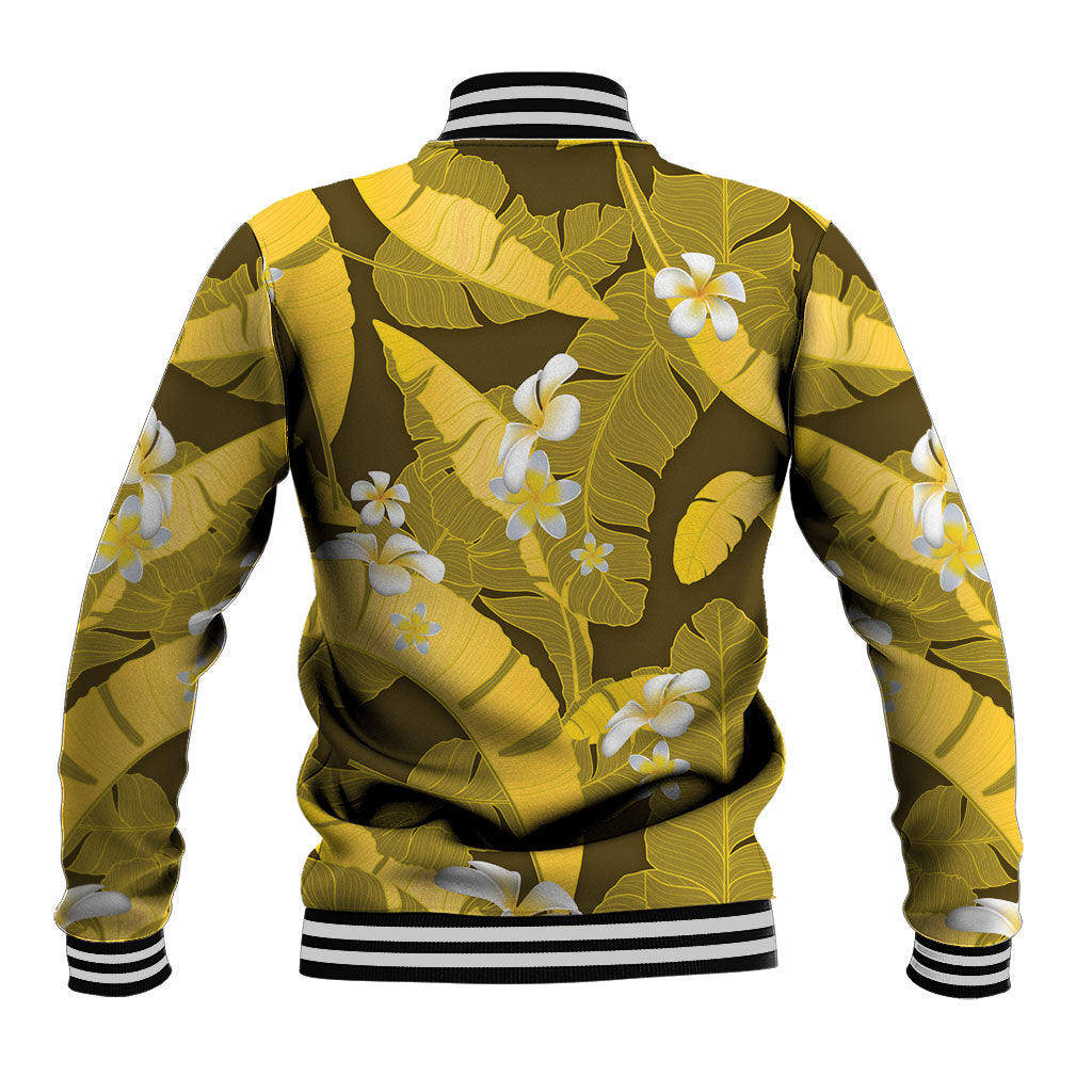 Yellow Banana Leaf Hawaii Baseball Jacket Lau Maia Plumeria Tropical Summer Vibes