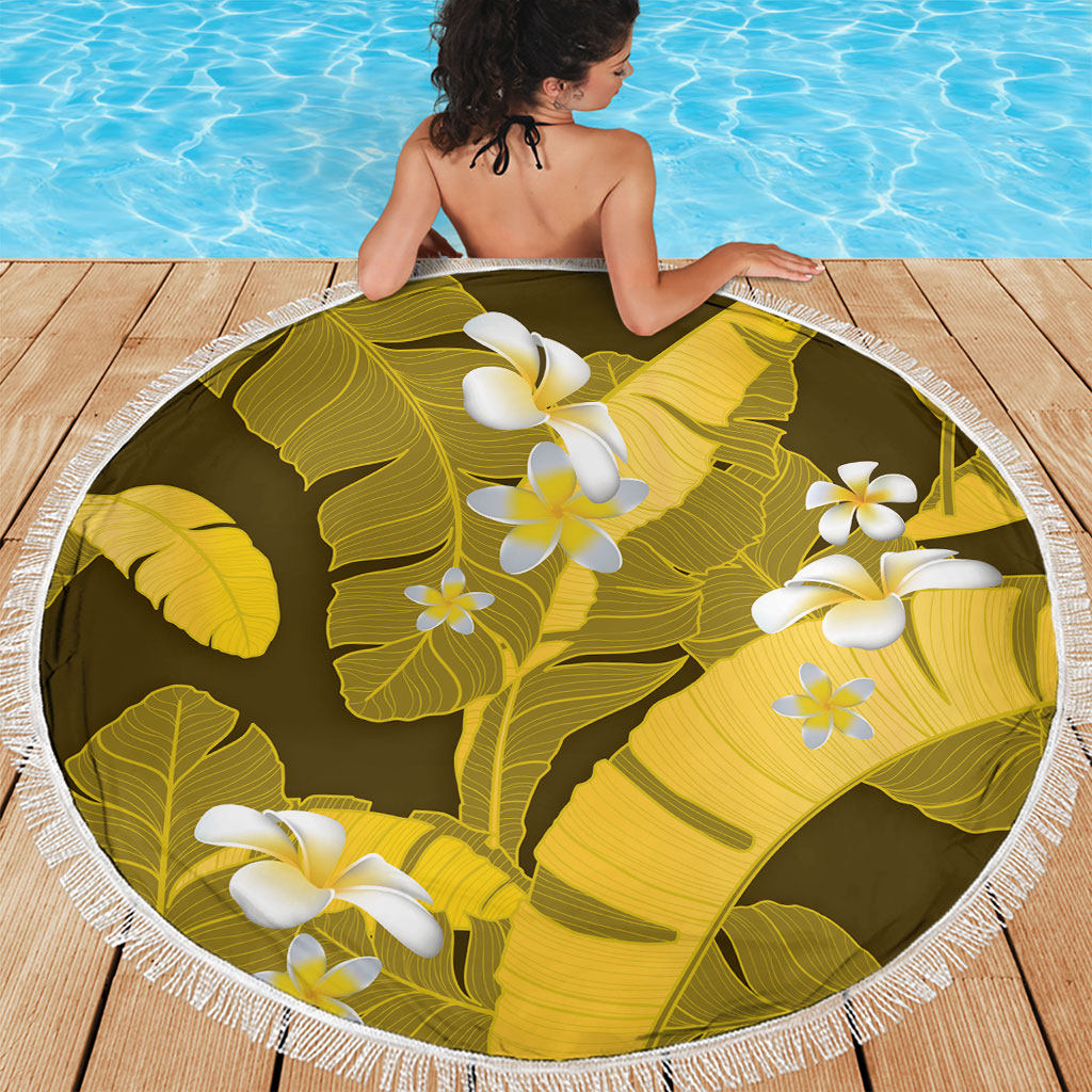 Yellow Banana Leaf Hawaii Beach Blanket Lau Maia Plumeria Tropical Summer Vibes