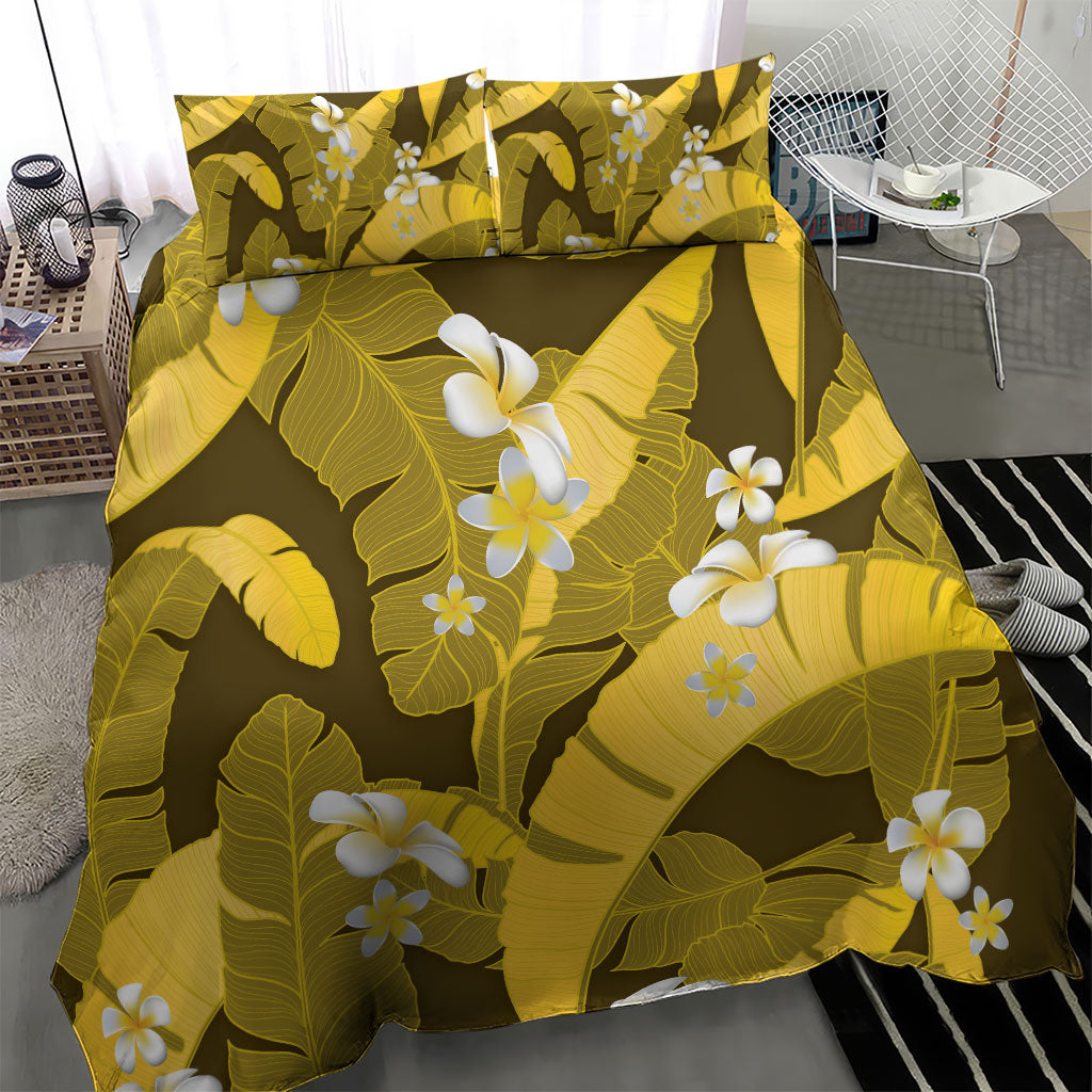 Yellow Banana Leaf Hawaii Bedding Set Lau Maia Plumeria Tropical Summer Vibes