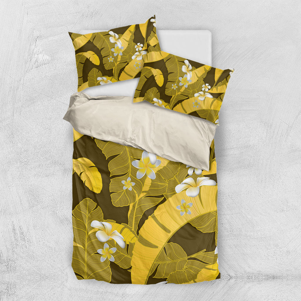 Yellow Banana Leaf Hawaii Bedding Set Lau Maia Plumeria Tropical Summer Vibes