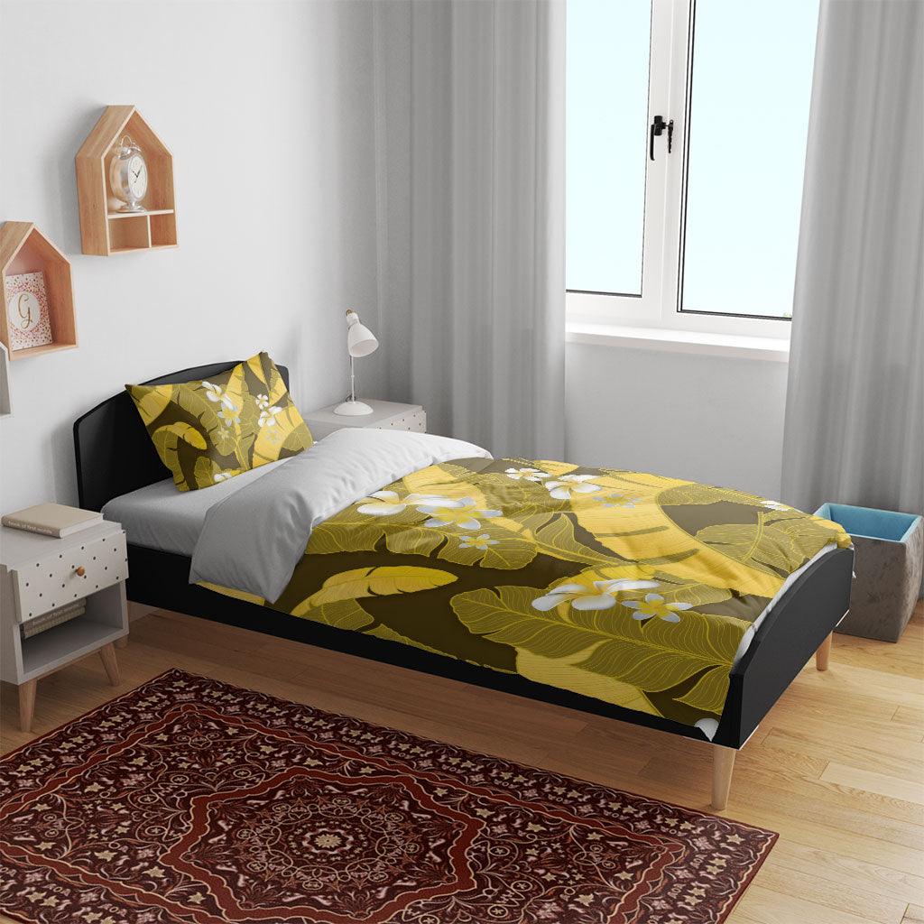 Yellow Banana Leaf Hawaii Bedding Set Lau Maia Plumeria Tropical Summer Vibes