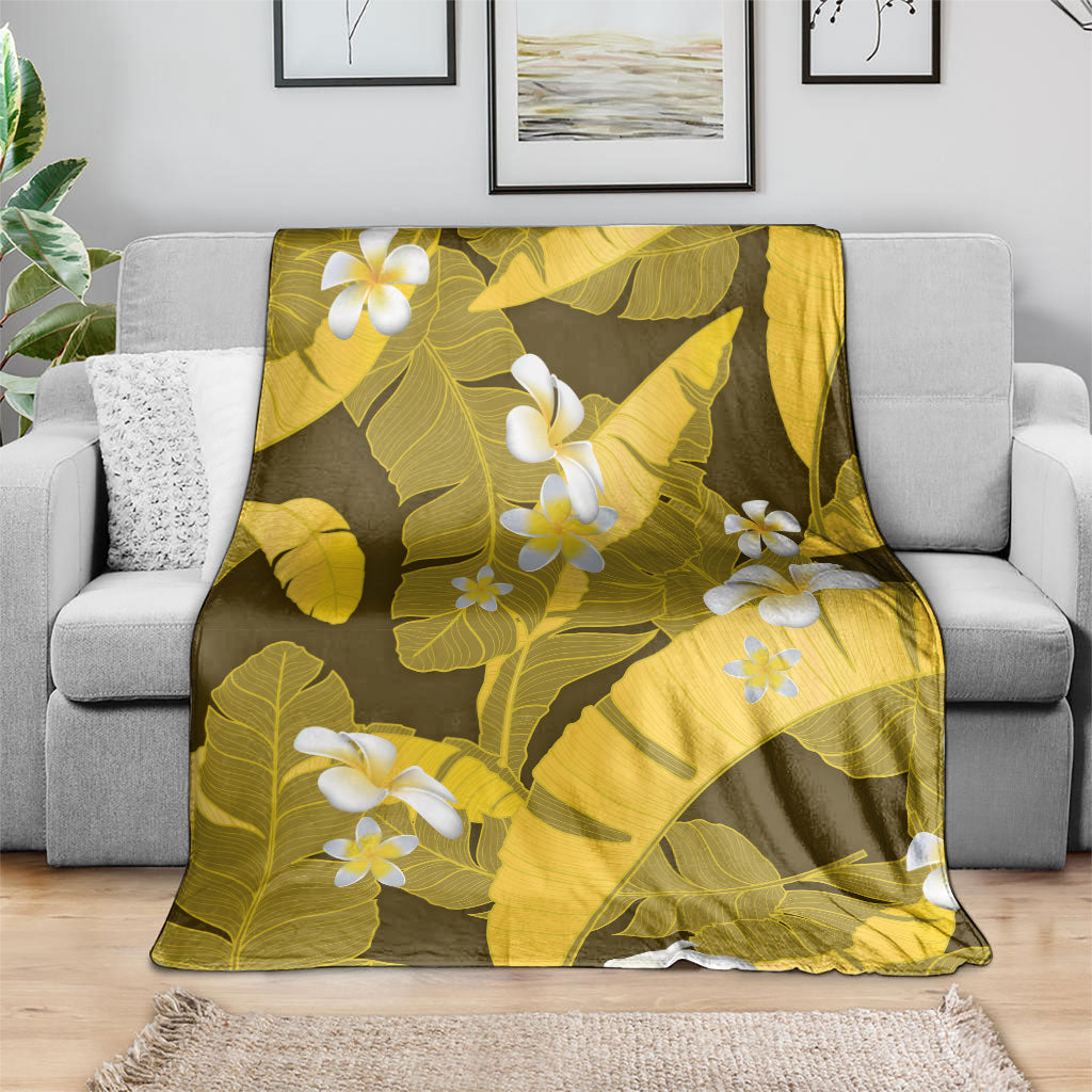 Yellow Banana Leaf Hawaii Blanket Lau Maia Plumeria Tropical Summer Vibes