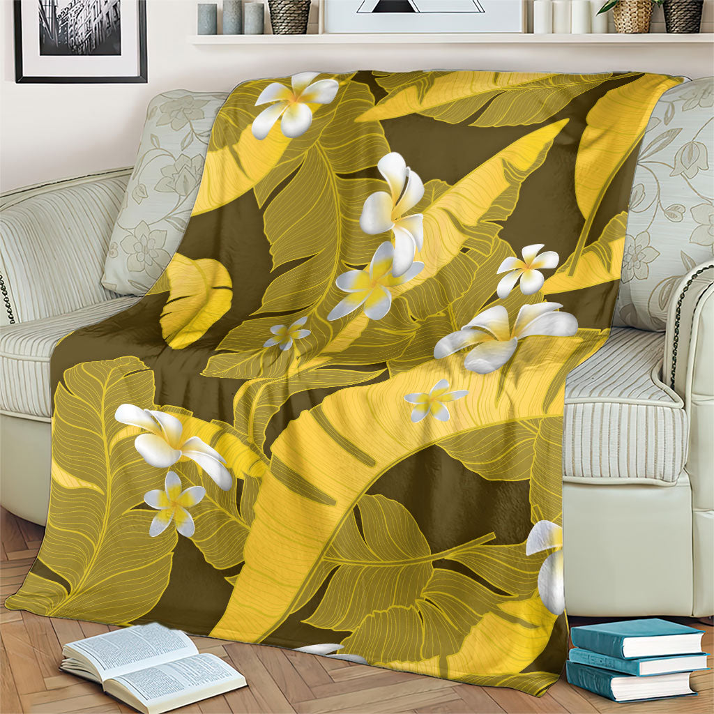 Yellow Banana Leaf Hawaii Blanket Lau Maia Plumeria Tropical Summer Vibes