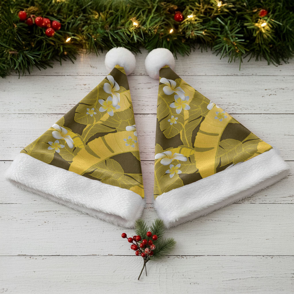 Yellow Banana Leaf Hawaii Christmas Santa Hat Lau Maia Plumeria Tropical Summer Vibes LT14 - Polynesian Pride