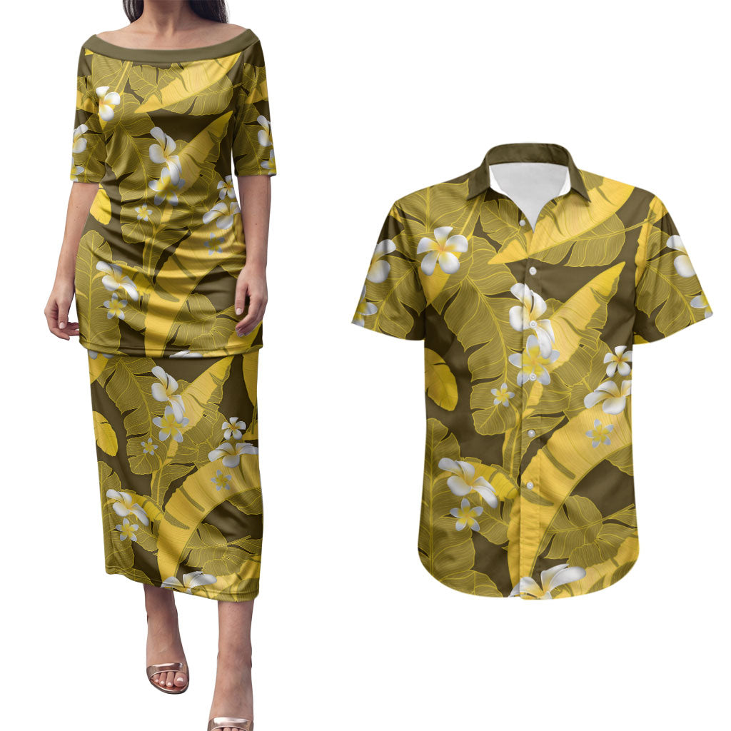 Yellow Banana Leaf Hawaii Couples Matching Puletasi and Hawaiian Shirt Lau Maia Plumeria Tropical Summer Vibes LT14 Yellow - Polynesian Pride