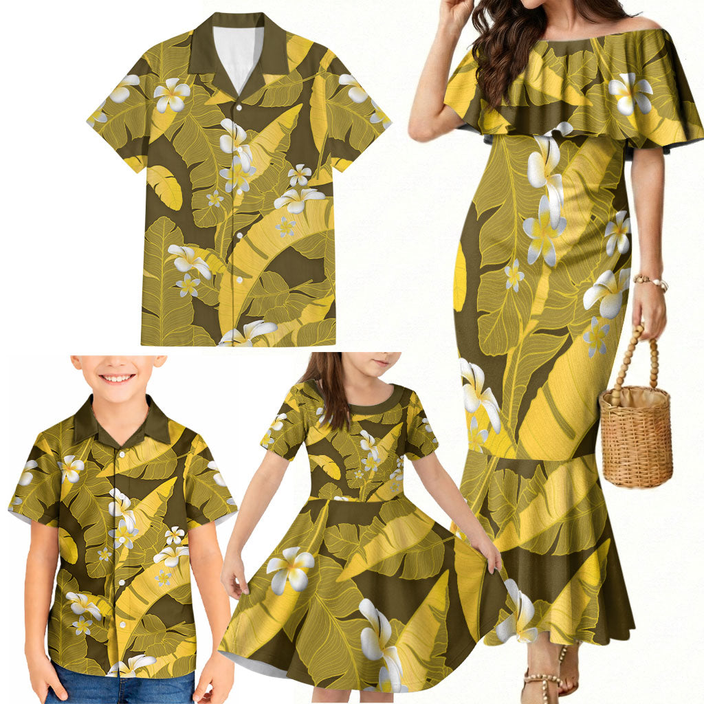 Yellow Banana Leaf Hawaii Family Matching Mermaid Dress and Hawaiian Shirt Lau Maia Plumeria Tropical Summer Vibes LT14 - Polynesian Pride