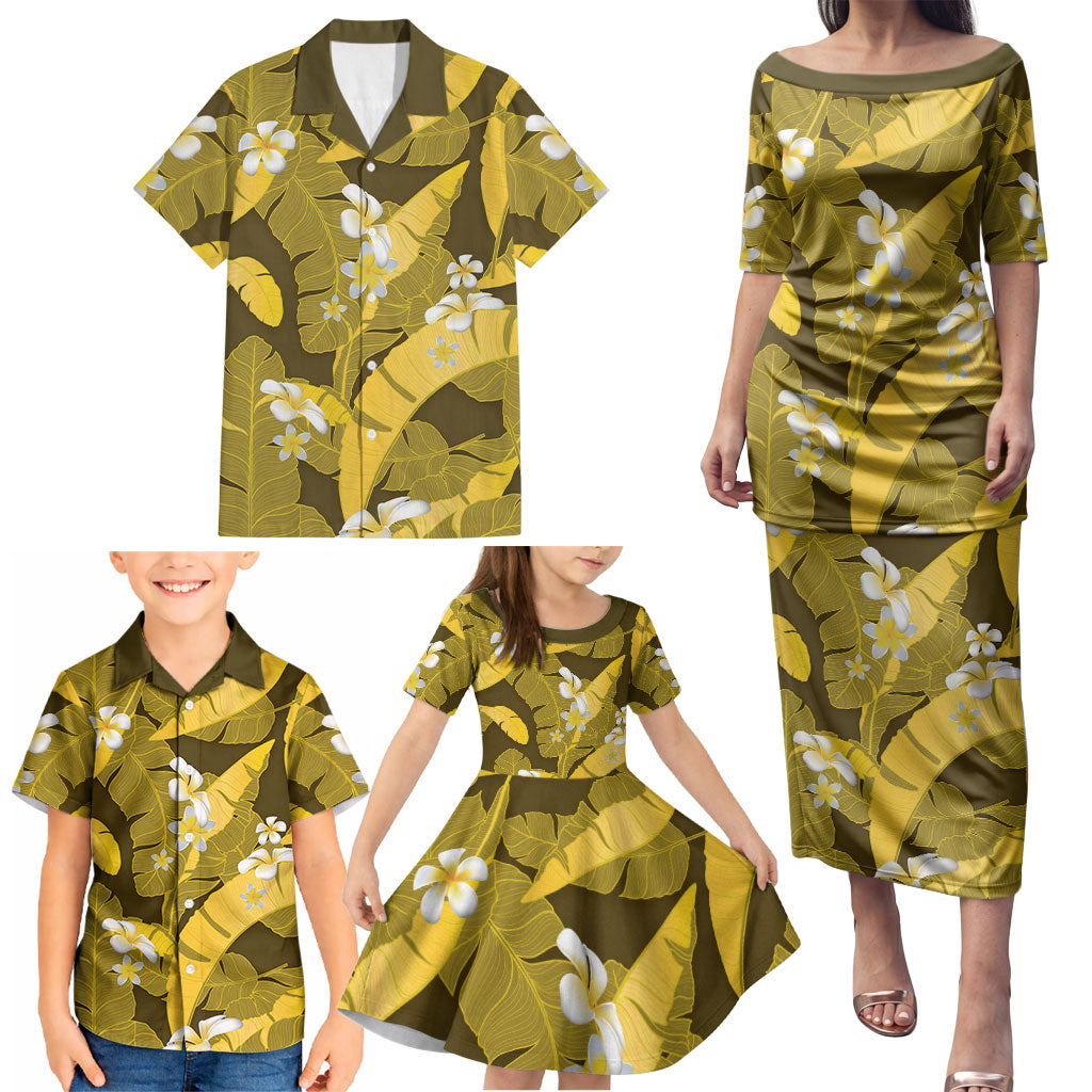 Yellow Banana Leaf Hawaii Family Matching Puletasi and Hawaiian Shirt Lau Maia Plumeria Tropical Summer Vibes LT14 - Polynesian Pride
