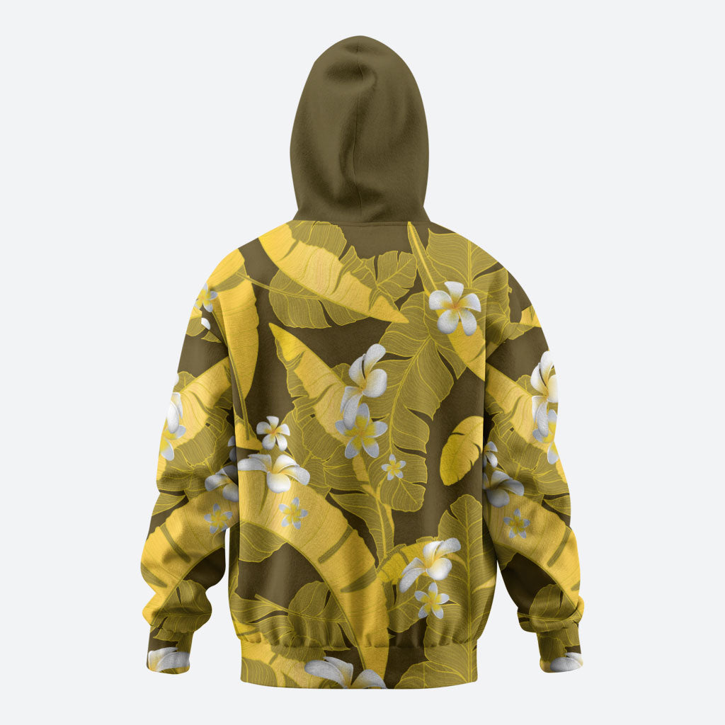 Yellow Banana Leaf Hawaii Hoodie Lau Maia Plumeria Tropical Summer Vibes